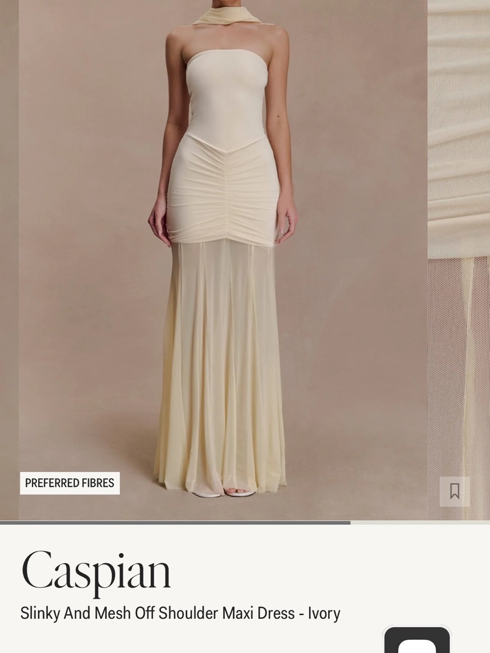 Meshki Ivory Off-Shoulder Slinky & Mesh Maxi Dress